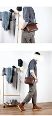 Brown Leather Mens Casual Small Courier Bags Messenger Bag Black Postman Bag For Men