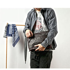 Casual Black Leather Mens Courier Bags Messenger Bags Brown Postman Bags For Men