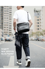 Casual Black Leather Mens Courier Bags Messenger Bags Brown Postman Bags For Men