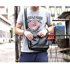 Casual Black Leather Mens Courier Bags Messenger Bags Brown Postman Bags For Men