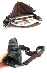Casual Black Leather Mens Courier Bags Messenger Bags Brown Postman Bags For Men