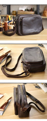 Black Leather Mens Casual Small Courier Bags Messenger Bag Dark Coffee Postman Bags For Men