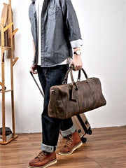 Black Leather Mens Casual Large Travel Bags Shoulder Weekender Bags Brown Duffle Bag For Men
