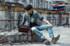 Black Leather Mens Casual Small Courier Bags Messenger Bag Coffee Brown Postman Bag For Men