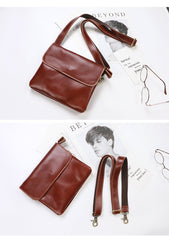 Black Leather Mens Cool Small Courier Bags Messenger Bags Amber Brown Postman Bag For Men