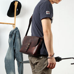 Black Leather Mens Casual Small Postman Bag Courier Bags Coffee Messenger Bag For Men