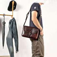 Black Leather Mens Casual Small Postman Bag Courier Bags Coffee Messenger Bag For Men