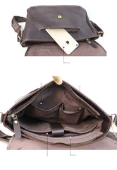 Black Leather Mens Casual 10'' Courier Bags Messenger Bags Dark Coffee Gray Postman Bag For Men