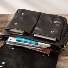 Black Leather Mens Large Briefcase Work Bag Laptop Bag Business Bag for Men