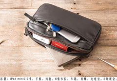 Black Leather Mens Long Zipper Clutch Wallet Wristlet Bag Long Wallet Phone Clutch Wallet for Men