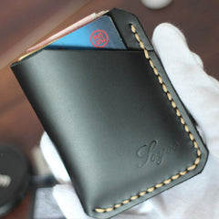 Black Leather Mens Slim Front Pocket Wallets Leather Card Wallet for Men