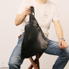 Black Leather Mens Chest Bag Sling Bag Sling Shoulder Bag Sling Backpack for men