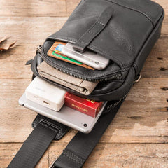 Black Leather Mens Sling Bag Sling Shoulder Bag Chest Bag for men
