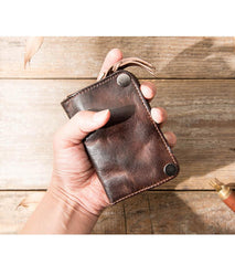 Black Leather Mens Small Car Key Wallet Dark Brown Key Holder Coin Purse Card Holder For Men