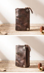 Black Leather Mens Small Car Key Wallet Dark Brown Key Holder Coin Purse Card Holder For Men