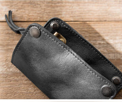 Black Leather Mens Small Car Key Wallet Dark Brown Key Holder Coin Purse Card Holder For Men