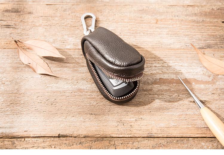 Black Leather Mens Small Car Key Wallets Brown Key Holder Car Key Pouc