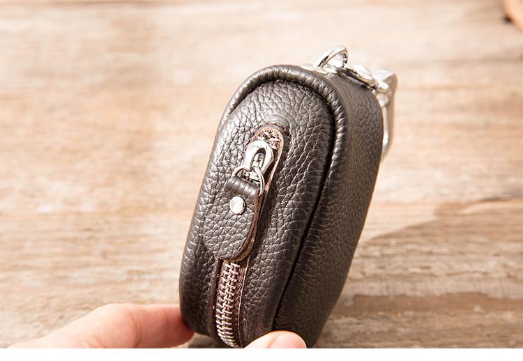 Black Leather Mens Small Car Key Wallets Brown Key Holder Car Key Pouc