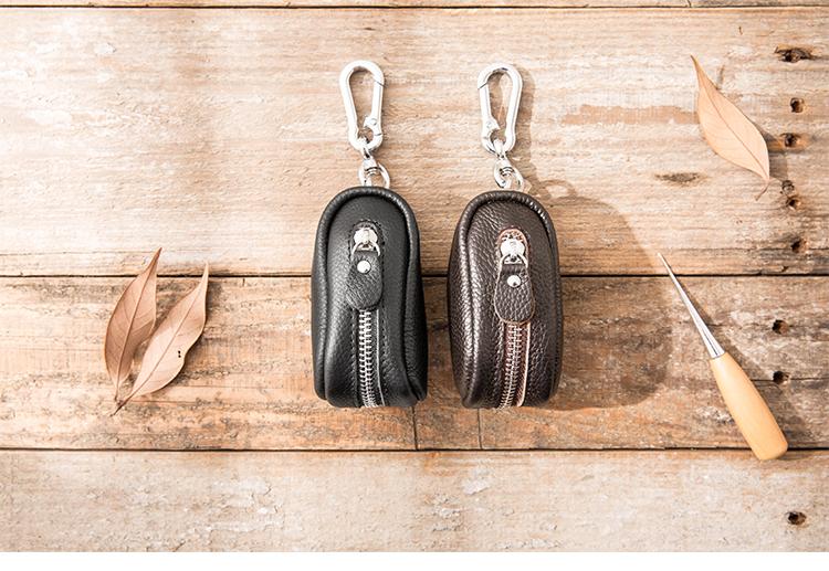 Black Leather Mens Small Car Key Wallets Brown Key Holder Car Key Pouc