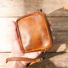 Brown Leather Mens Small Key Case Black Key Holder Coin Purse Card Holder For Men