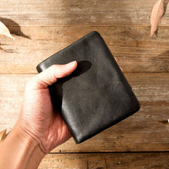 Black Leather Mens Small Wallets Trifold Vintage billfold Wallet for Men