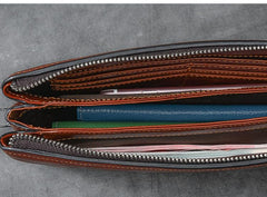 Black Leather Mens Brown Business Long Wallet Clutch Bag Wristlet Wallet For Men