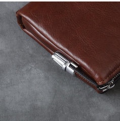 Black Leather Mens Brown Business Long Wallet Clutch Bag Wristlet Wallet For Men