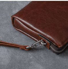 Black Leather Mens Brown Business Long Wallet Clutch Bag Wristlet Wallet For Men