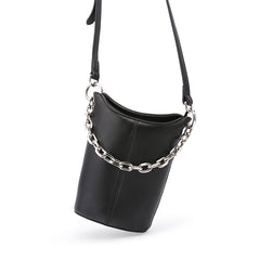 Black Leather Women Chain Bucket Bag Handbag Shoulder Bag For Women