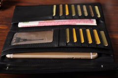 Black Leather Women Long Wallet Trifold Wallet For Women