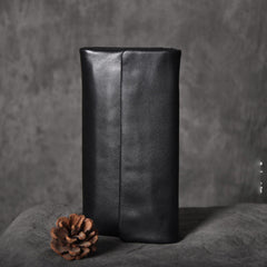 Black Leather Women Long Wallet Trifold Wallet For Women