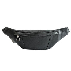 Fashion Black Leather Mens Chest Bag Sling Bag Black One Shoulder Backpack for Men