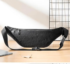 Fashion Black Leather Mens Chest Bag Sling Bag Black One Shoulder Backpack for Men