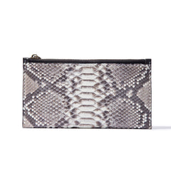 Black Snakeskin Leather Mens Slim Long Wallet Bifold Zipper Clutch Wallet For Men