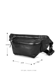 Black Leather Mens Waist Bag Fanny Pack Sling Bag Chest Bag Black One Shoulder Backpack for Men