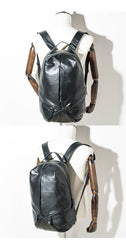 Black Soft Mens Leather 15 inches College Backpack Travel Backpacks Computer Backpack for men