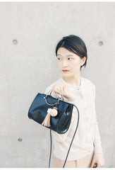 Black Stylish LEATHER WOMENs Cute Handbag Purse SHOULDER Purse with Tassels