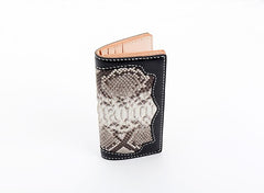 Cool Black Snakeskin Leather Mens Long Wallet Handmade Bifold Long Wallet For Men