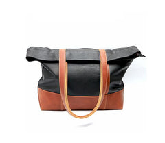 Black Vintage Leather Men Womens Large Tote Bag Brown Shoulder Tote Bag Shopper Tote For Men