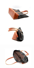 Black Vintage Leather Men Womens Large Tote Bag Brown Shoulder Tote Bag Shopper Tote For Men