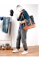 Black Vintage Leather Men Womens Large Tote Bag Brown Shoulder Tote Bag Shopper Tote For Men