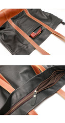 Black Vintage Leather Men Womens Large Tote Bag Brown Shoulder Tote Bag Shopper Tote For Men