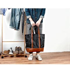 Black Vintage Leather Men Womens Large Tote Bag Brown Shoulder Tote Bag Shopper Tote For Men