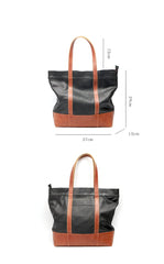 Black Vintage Leather Men Womens Large Tote Bag Brown Shoulder Tote Bag Shopper Tote For Men