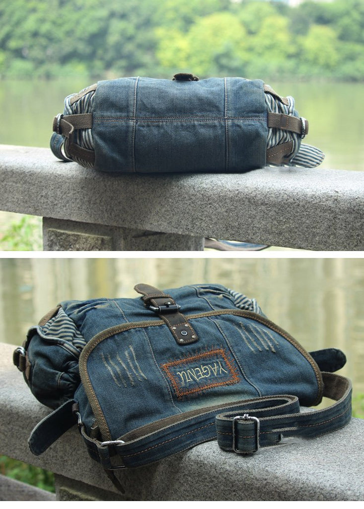 Blue Denim Mens Fashion Messenger Bags Large Jean Blue Shoulder Bag Po