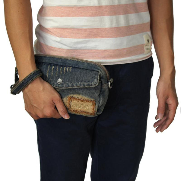 Blue Denim Mens Casual Small Messenger Bags - Back View