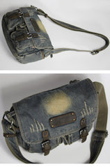 Blue Denim Mens Casual 10 inches Messenger Bag Jean Small Postman Bag Courier Bag For Men