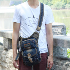 Blue Denim Mens Casual Small Side Bag Vertical Messenger Bags Jean Courier Bag For Men