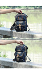 Blue Denim Mens Casual Small Side Bag Vertical Messenger Bags Jean Courier Bag For Men