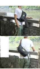 Blue Denim Mens Casual Waist Bag Fanny Packs Blue Jean Hip Bag Bum Bags For Men